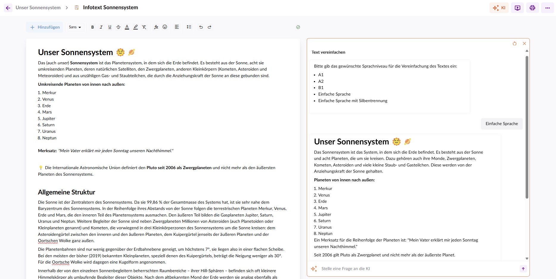 Differenzierung mit Teachino: Text vereinfachen