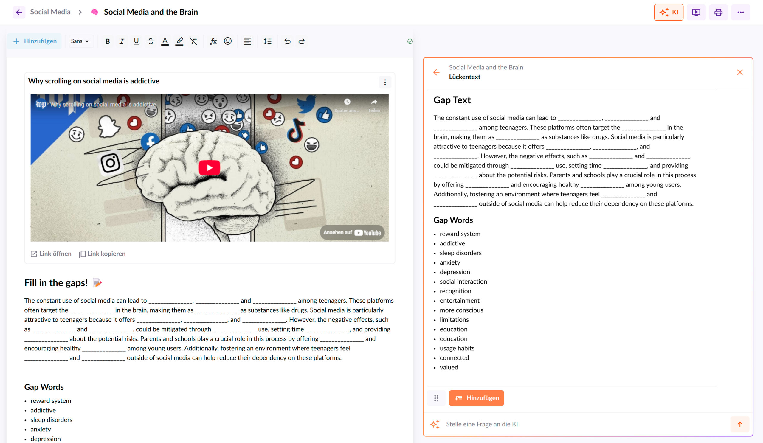 KI im Englischunterricht: Lückentexte erstellen