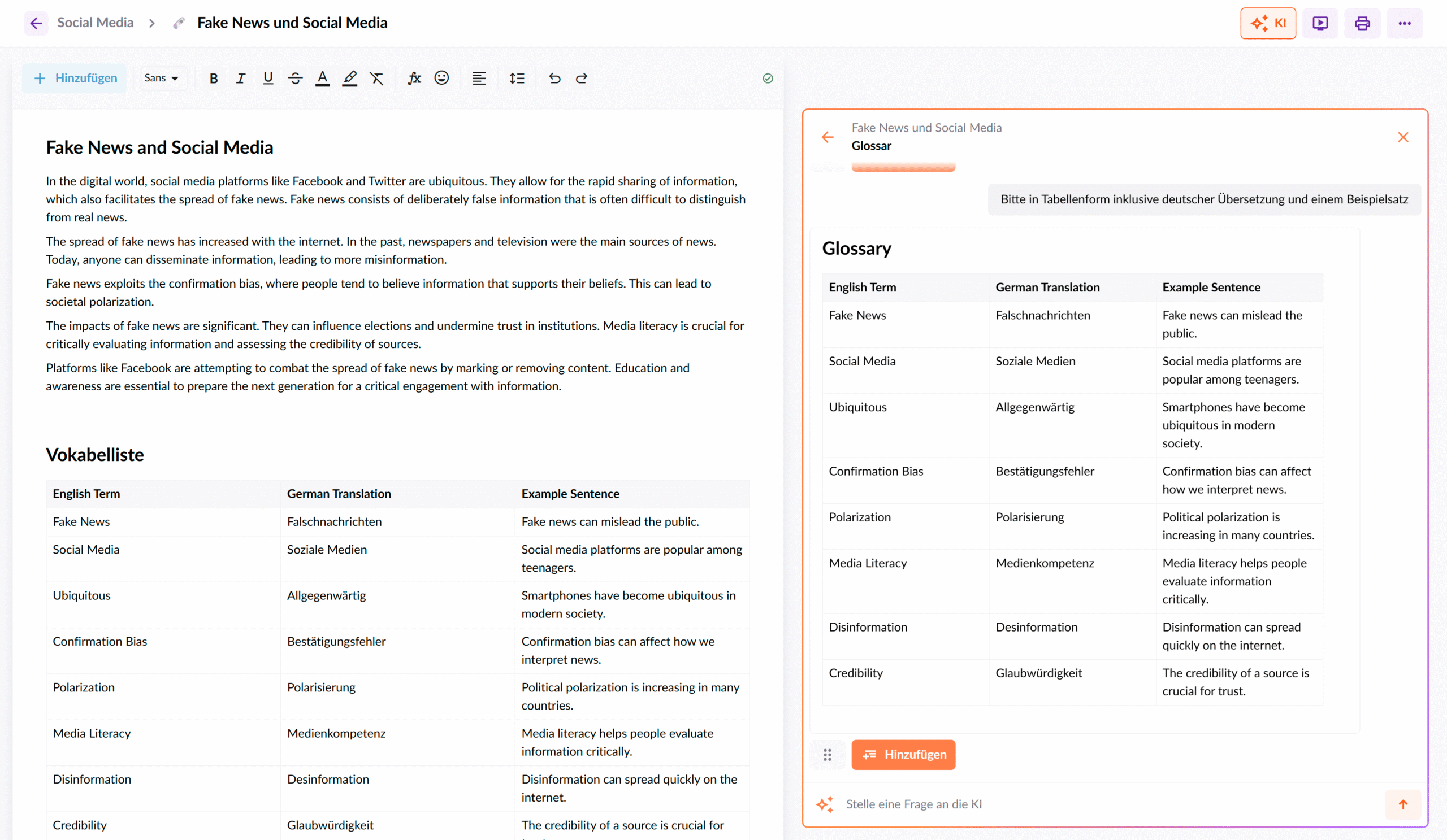 KI im Englischunterricht: Vokabellisten erstellen