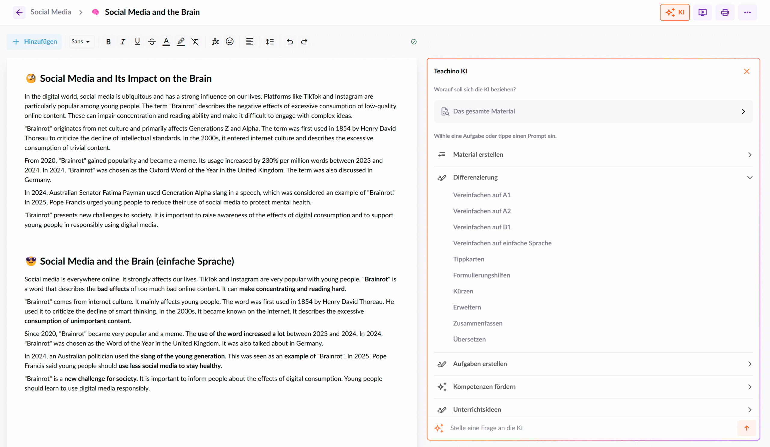 KI im Englischunterricht: Texte vereinfachen