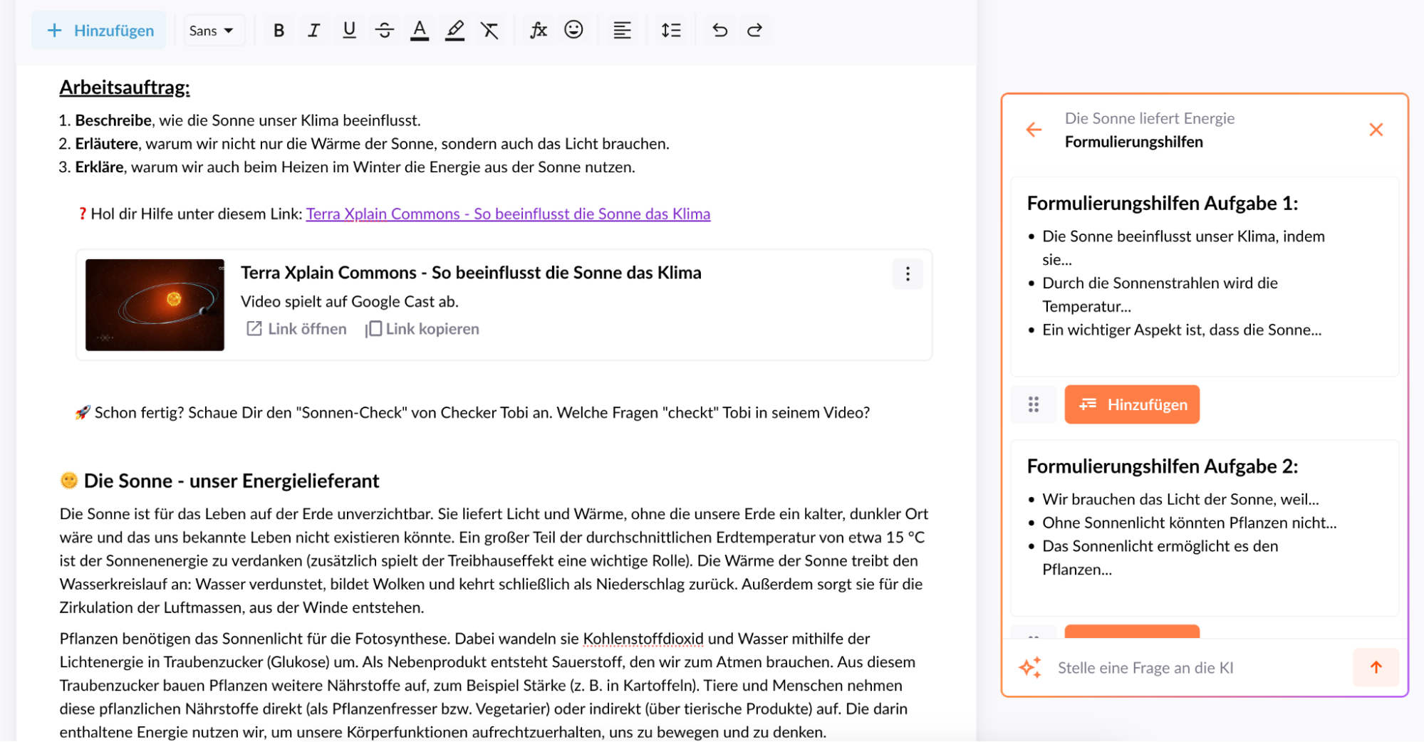 Scaffolding mit Formulierungshilfen: erstellt in Teachino