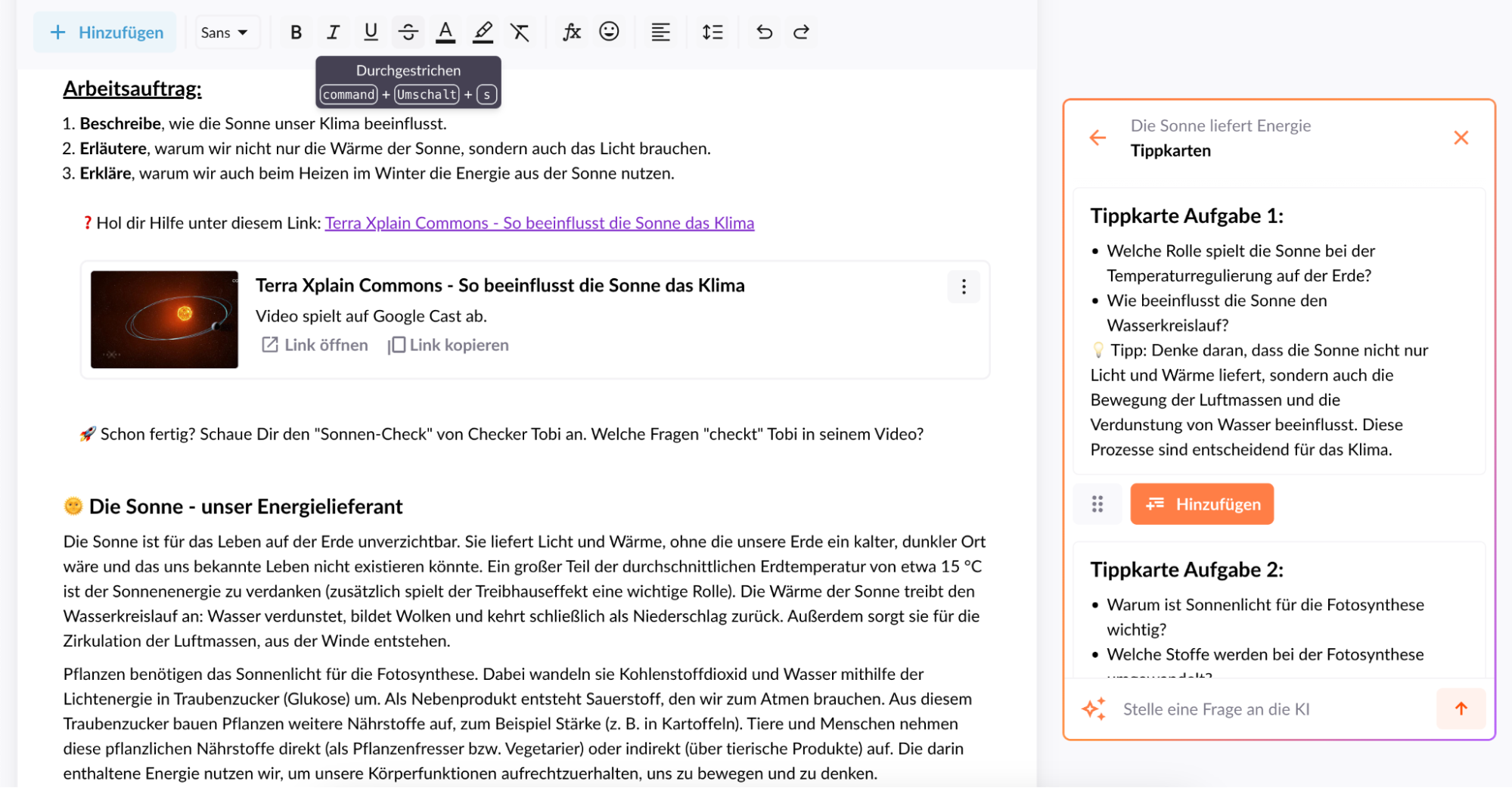 Scaffolding mit Tippkarten: erstellt in Teachino