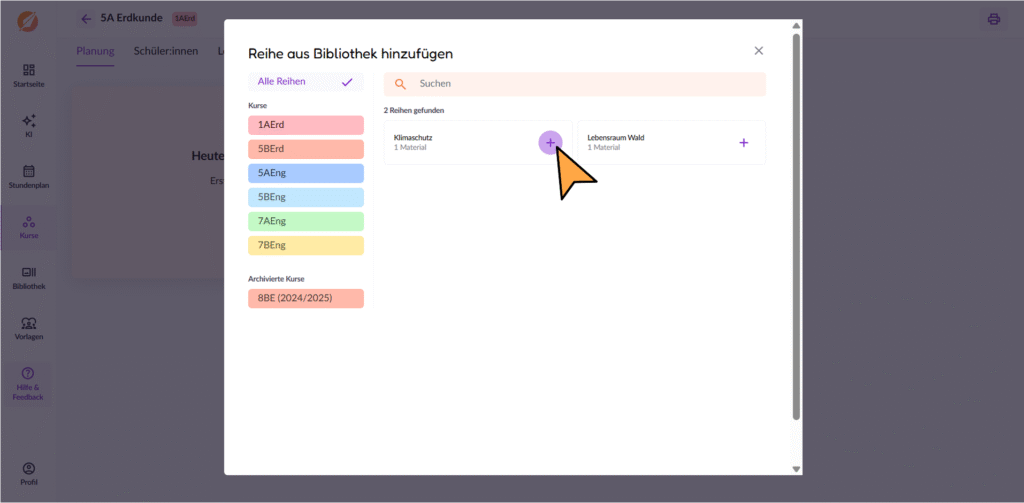 Reihe aus Bibliothek hinzufügen