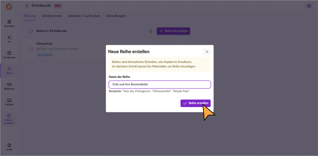 Neue Reihe erstellen