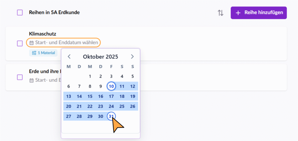 Zeitraum der Reihen definieren