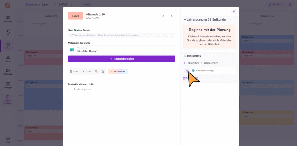 Unterrichtsstunde befüllen