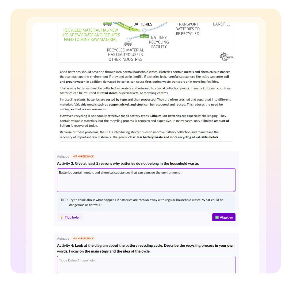 Ein fertiges Teachino Material mit EUROPATHEK Bildern